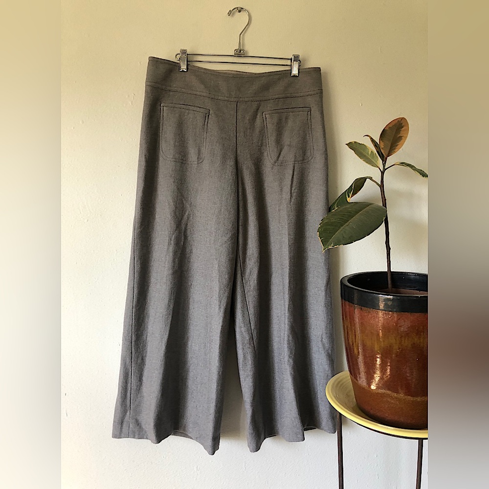 Gray wool-feel wide leg trousers